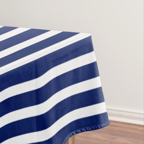 Modern navy blue white nautical stripes elegant tablecloth