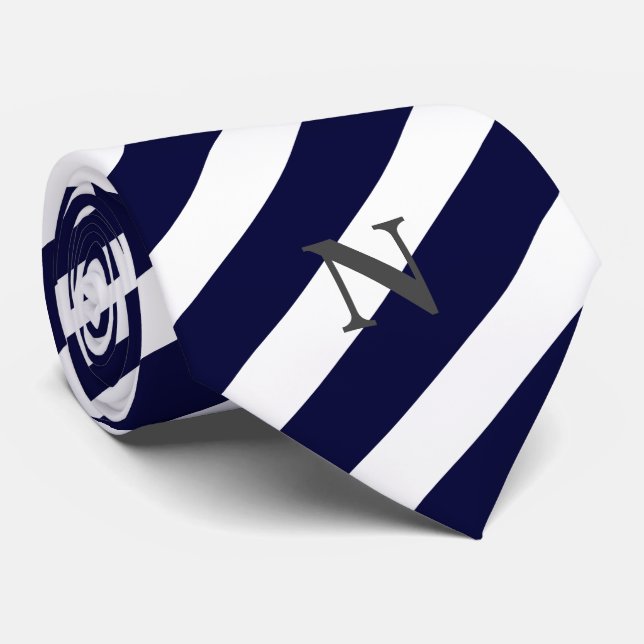 modern navy blue white neck tie (Rolled)