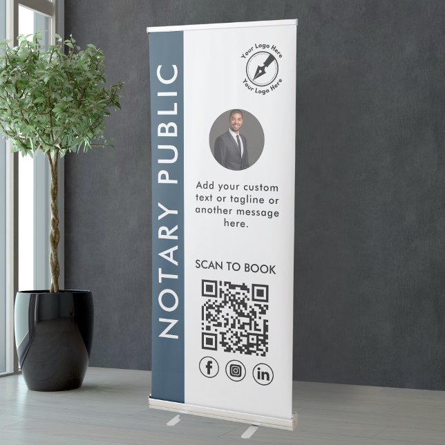Modern Navy Blue & White Public Photo Logo QR  Retractable Banner (Creator Uploaded)