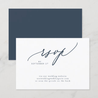 Modern Navy Blue White Simple Wedding QR CODE RSVP Card
