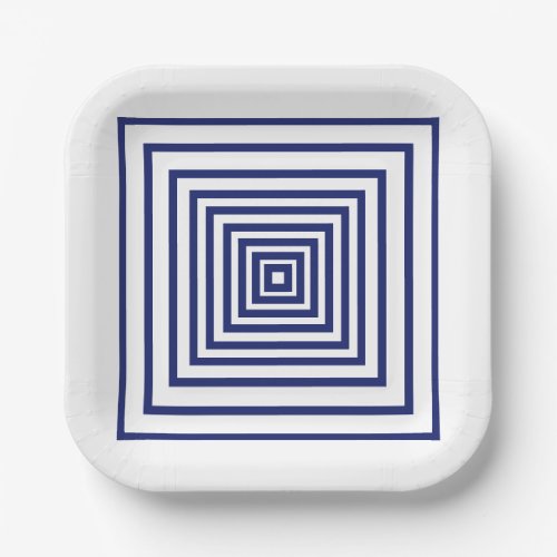 Modern navy blue white squares geometric pattern paper plates