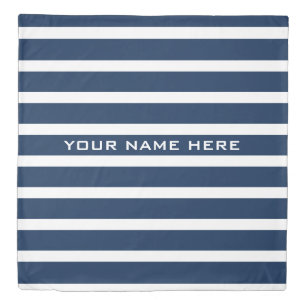 Modern navy blue & white stripe custom queen size duvet cover