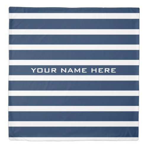 Modern navy blue  white stripe custom queen size duvet cover