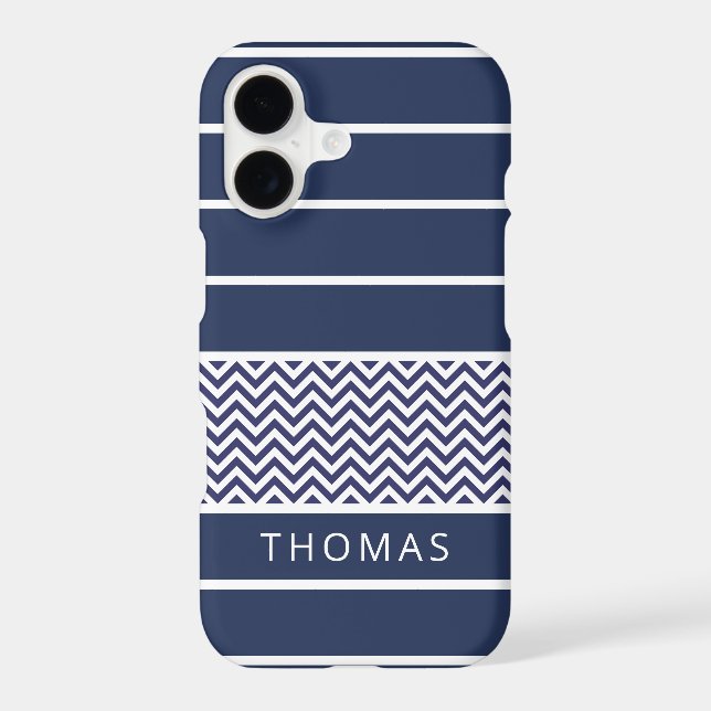 Modern Navy Blue White Stripes Chevron Pattern Case-Mate iPhone Case (Back)