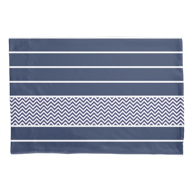 Modern Navy Blue White Stripes Chevron Pattern Pillow Case (Front)