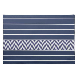 Modern Navy Blue White Stripes Chevron Pattern Placemat