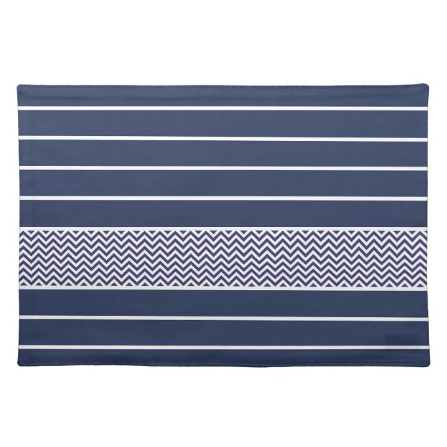 Modern Navy Blue White Stripes Chevron Pattern Placemat (Front)