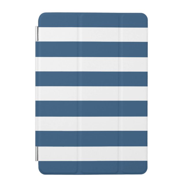 Modern Navy Blue White Stripes Pattern iPad Mini Cover (Front)