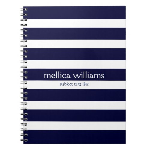 Modern Navy_Blue  White Stripes Pattern Notebook