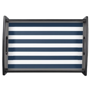 Modern Navy Blue White Stripes Pattern Serving Tray by cardeddesigns at Zazzle