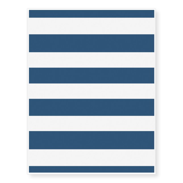 Modern Navy Blue White Stripes Pattern Temporary Tattoos (Front)