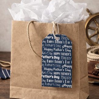 Modern Navy Blue White Typography Father’s Day Gift Tags