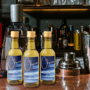 Modern Navy Blue & White Watercolor Brush Strokes Wine Label