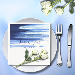 Modern Navy Blue & White Watercolor Wedding Napkins
