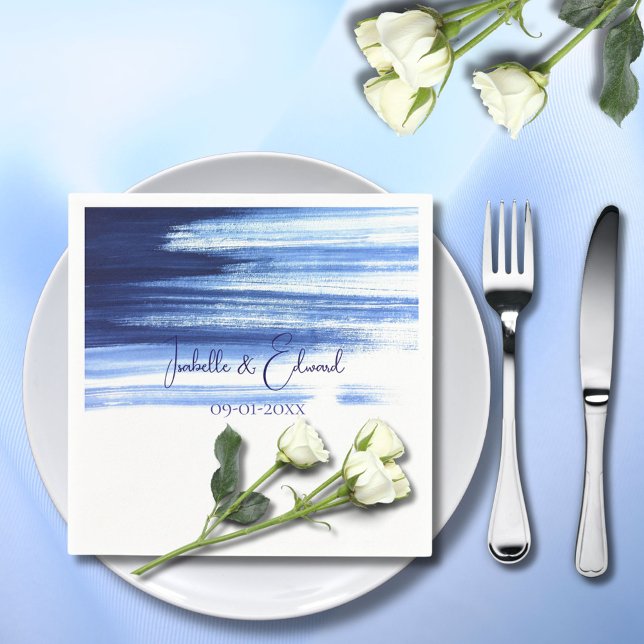 Modern Navy Blue & White Watercolor Wedding Napkins (Creator Uploaded)