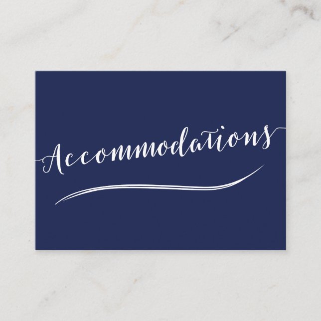 Modern Navy Blue White Wedding Accommodation Cards (Front)