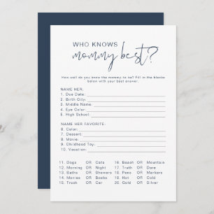 Modern Navy Blue Who Knows Mom Best Game Invitation