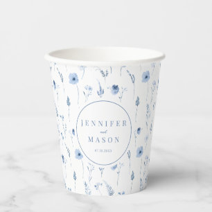 Modern navy blue wildflower wedding paper cups