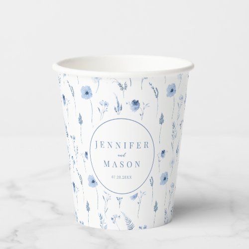 Modern navy blue wildflower wedding paper cups