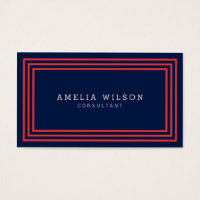 Modern Navy Blue with Salmon Pink Borders Business Card