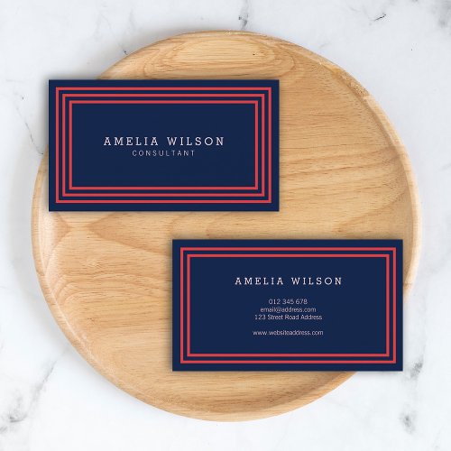 Modern Navy Blue with Salmon Pink Borders Business Card