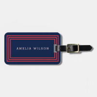 Modern Navy Blue with Salmon Pink Borders Luggage Tag