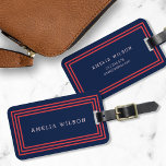 Modern Navy Blue with Salmon Pink Borders Luggage Tag<br><div class="desc">Travel in style with this modern navy blue luggage tag featuring salmon pink borders. Personalize this stylish luggage tag with your information and for more options such as to change the font and it's size click the "Customize it" button. *Please note that the Zazzle Watermark that appears in the zoom...</div>