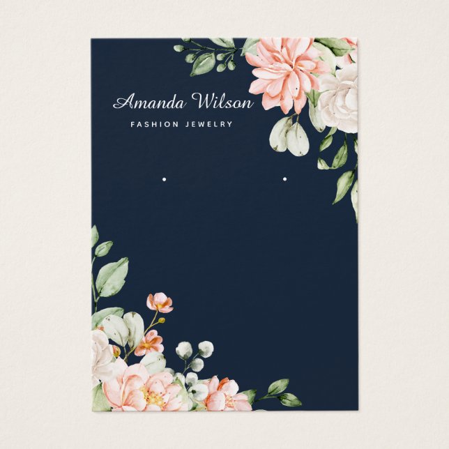 Modern NAVY BLUSH FLORAL Earring Display card  (Front)