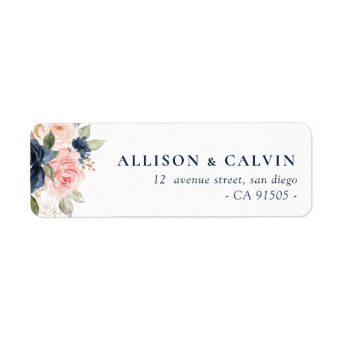 Modern navy blush floral wedding address label