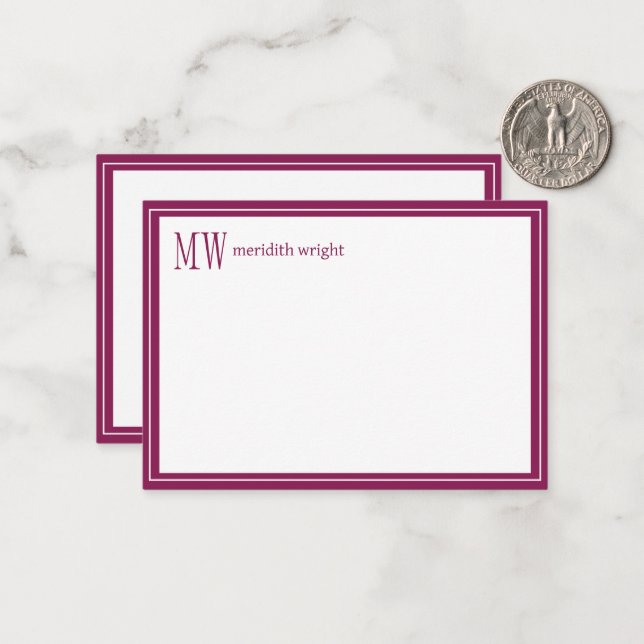 Modern Navy Border Monogram  Note Card (Front/Back In Situ)