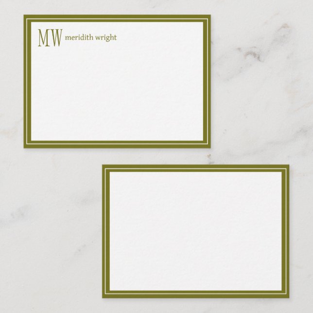 Modern Navy Border Monogram  Note Card (Front/Back)