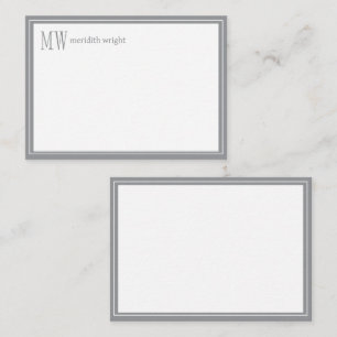 Modern Navy Border Monogram Note Card