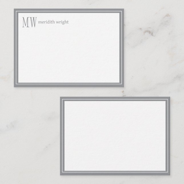 Modern Navy Border Monogram  Note Card (Front/Back)