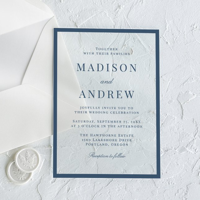 Modern Navy Border Wedding Acrylic Invitations (Creator Uploaded)