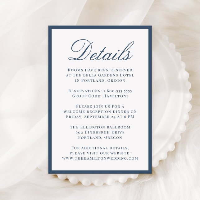 Modern Navy Border Wedding Details Enclosure Card (Creator Uploaded)