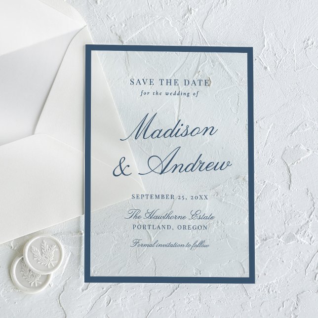 Modern Navy Border Wedding Save the Date (Creator Uploaded)