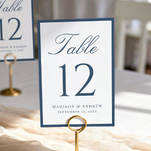 Modern Navy Border Wedding Table Number