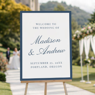 Modern Navy Border Wedding Welcome Sign