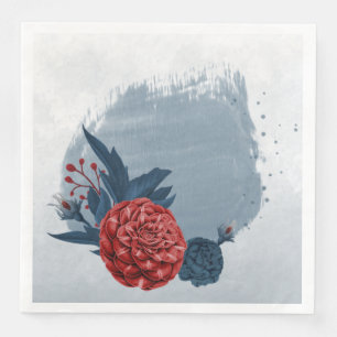 modern navy & burgundy flowers wedding paper dinner napkins