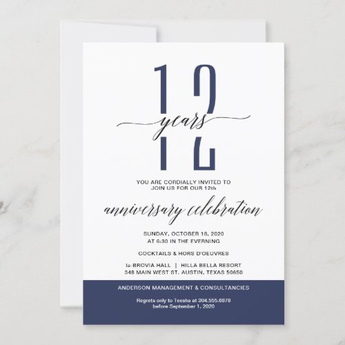 Modern Navy Business Anniversary Party Celebration Invitation