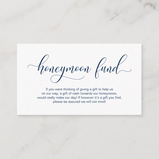 Modern Navy calligraphy, Wedding Honeymoon Fund Enclosure Card (Front)