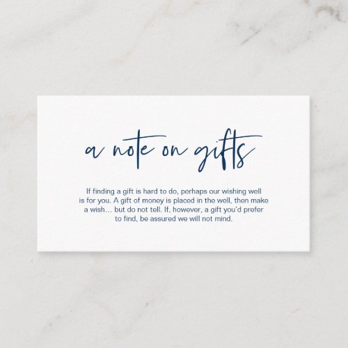 Modern Navy casual elegance font A note on gifts Enclosure Card