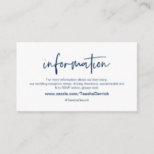 Modern Navy casual elegance font, Wedding Details Enclosure Card