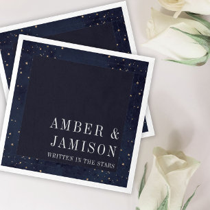 Modern Navy Celestial Written in the Stars Wedding Napkins