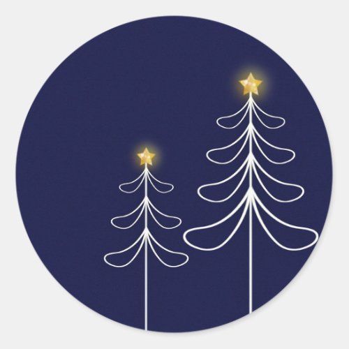 Modern Navy Christmas Tree Graphic Classic Round Sticker