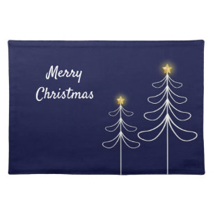Modern Navy Christmas Tree Graphic Cloth Placemat
