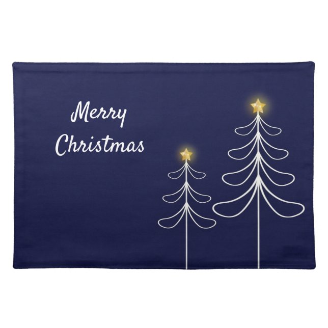 Modern Navy Christmas Tree Graphic Cloth Placemat (Front)