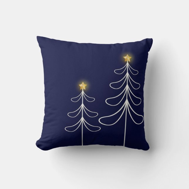 Modern Navy Christmas Tree Graphic Throw Pillow (Front)