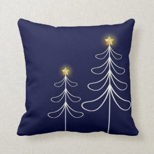 Modern Navy Christmas Tree Graphic Throw Pillow