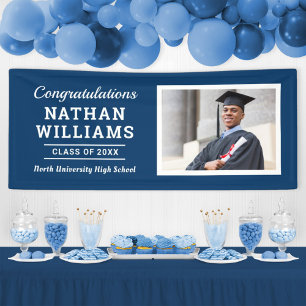 Modern Navy Class of 2026 Custom Graduation Photo Banner